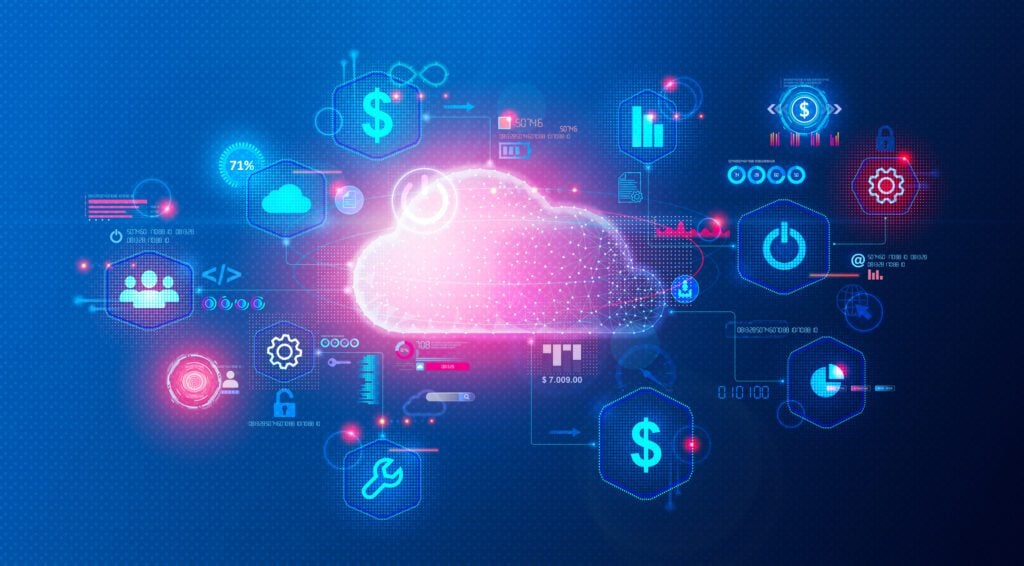 Conceptual illustration of cloud computing and cloud services.