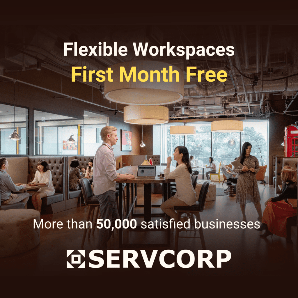 Happy people working in a Servcorp coworking space.