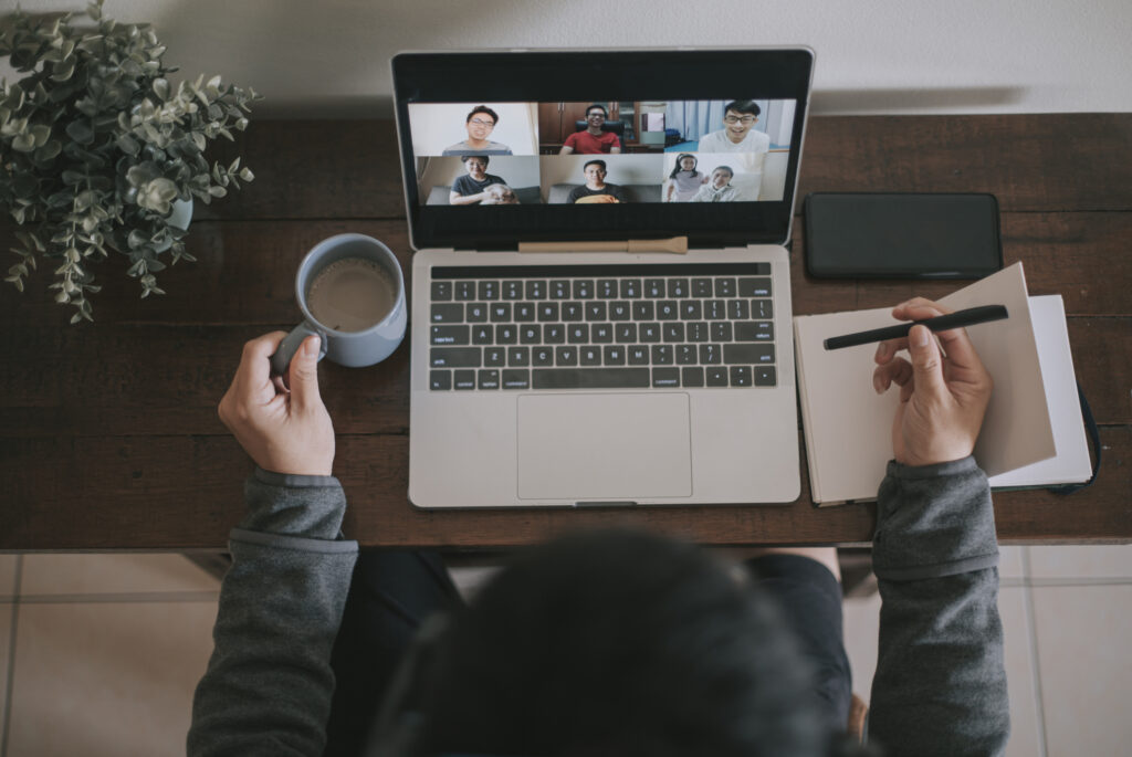 A remote worker using a virtual coworking platform.